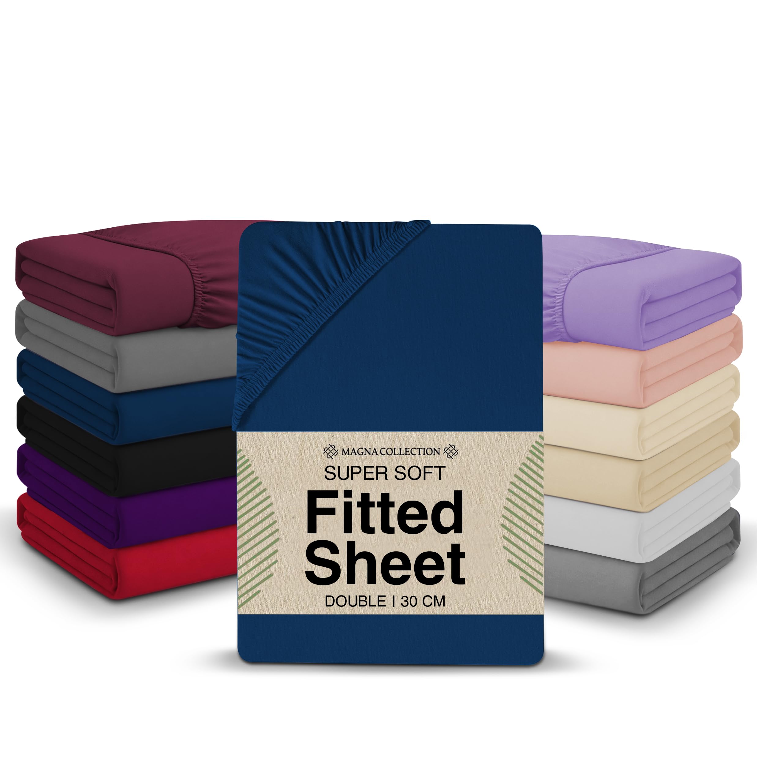 Single Fitted Sheet - 90 x 190cm with 30cm Deep Pocket, Soft Brushed Microfibre, Wrinkle-Free, Easy Care, Fade & Shrink Resistant by MAGNA COLLECTION (Navy, Single)