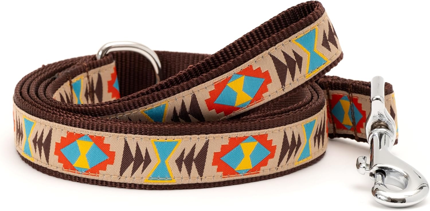 THE WORTHY DOG Santa Fe Patterned Nylon Leash for Dogs, Stylish, Durable, Woven Ribbon - Tan, Large
