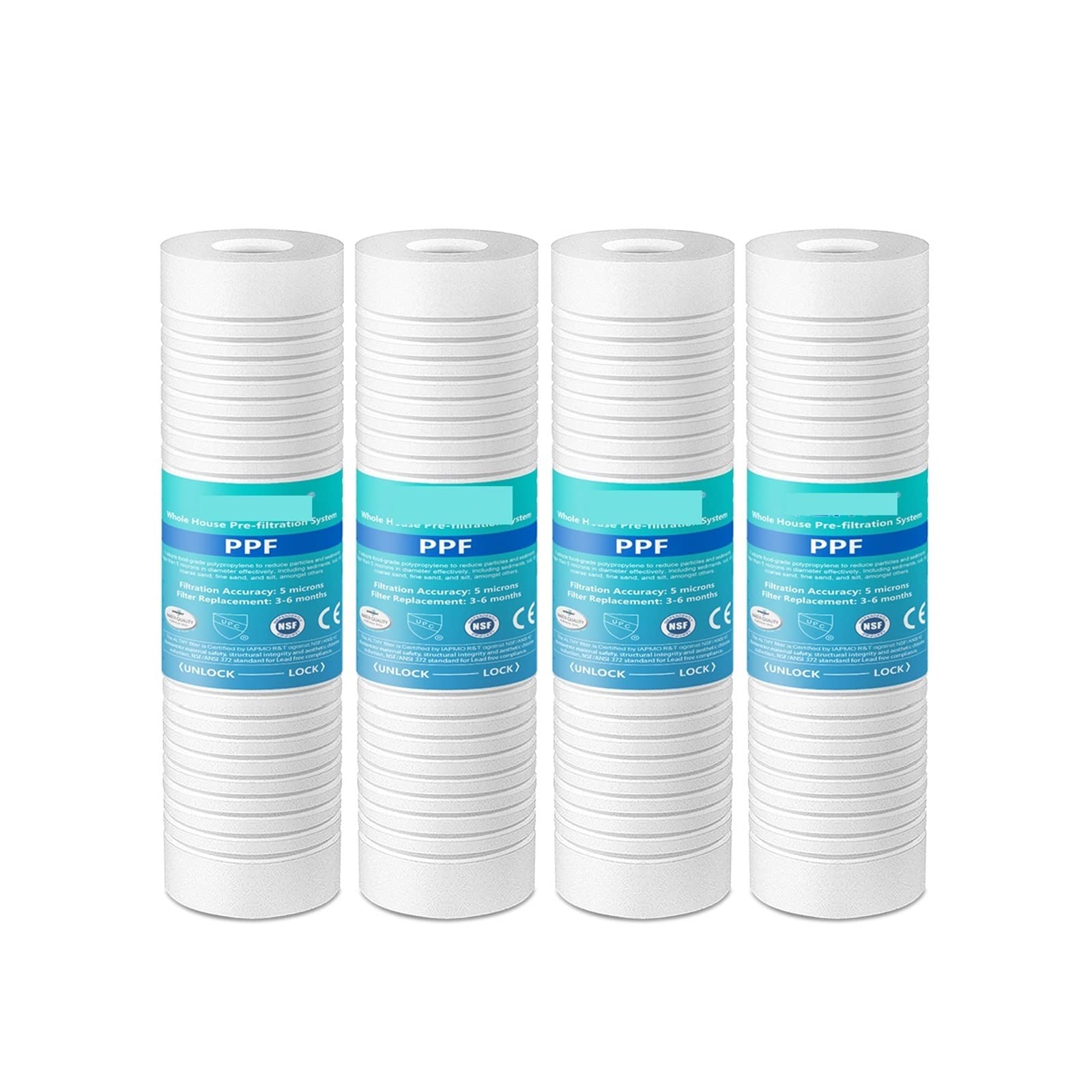 Water Filter Cartridge, 5 Micron Whole House Sediment Water Filter System Prefilter Purifier, 10 Inch PPFcotton Pre Filter(4X Replace Filter)