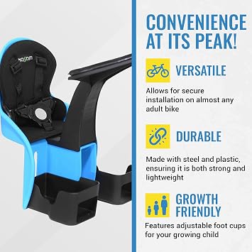 KaZAM Front-Mounted Child Bike Seat Kangaroo & Wallaby Models with Padded Front Bumper/Dashboard, 5-Point Harness & Adjustable Footrests for Family Biking Adventures
