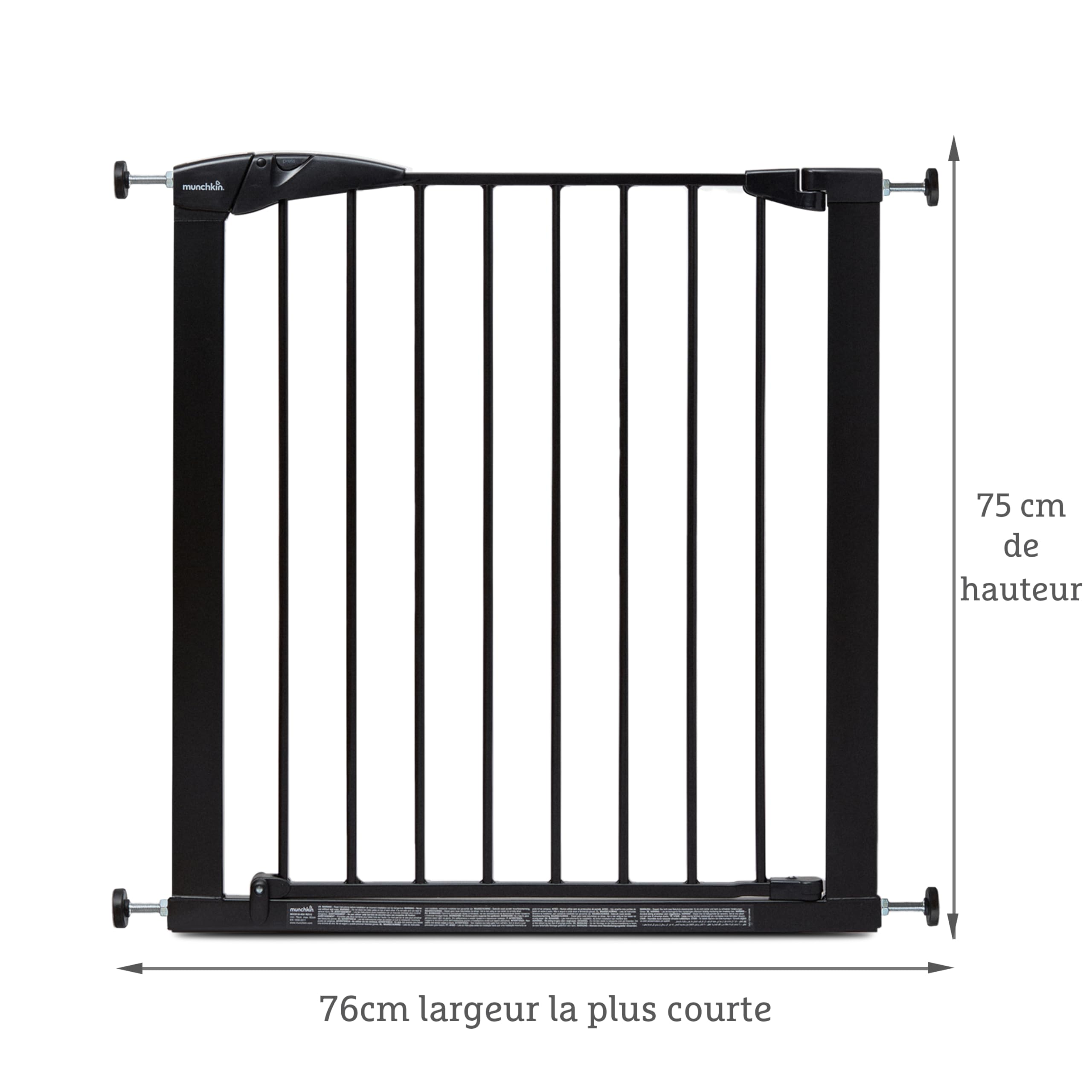 Munchkin Lindam Türgitter für Babys, ausziehbares Türschutzgitter & Treppenschutz zum Klemmen, ideal für Kinder und Haustiere, ohne Bohren, 76-82 cm, schwarz