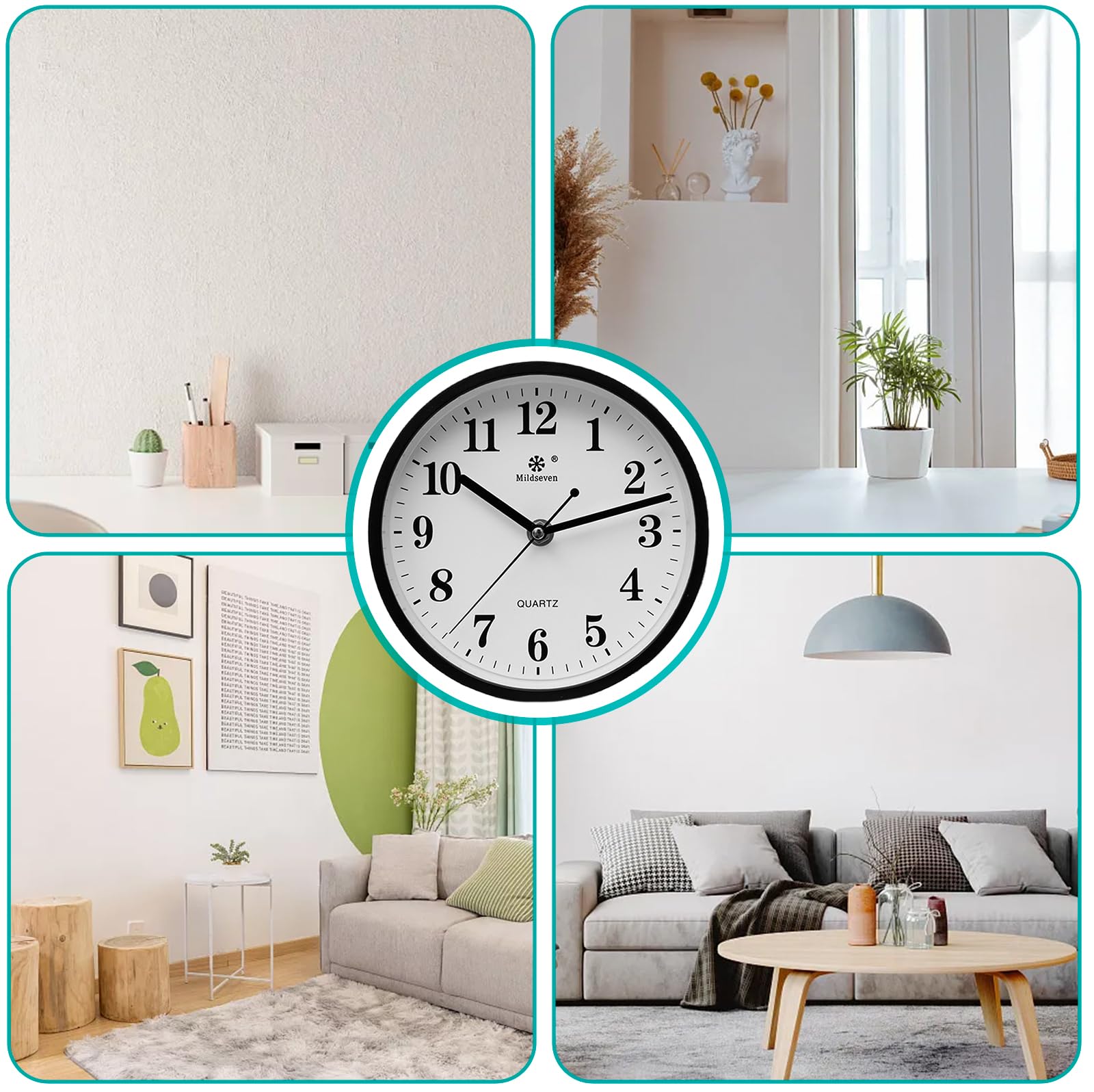 Grande horloge murale à quartz silencieuse moderne noire pour cuisine salon bureau