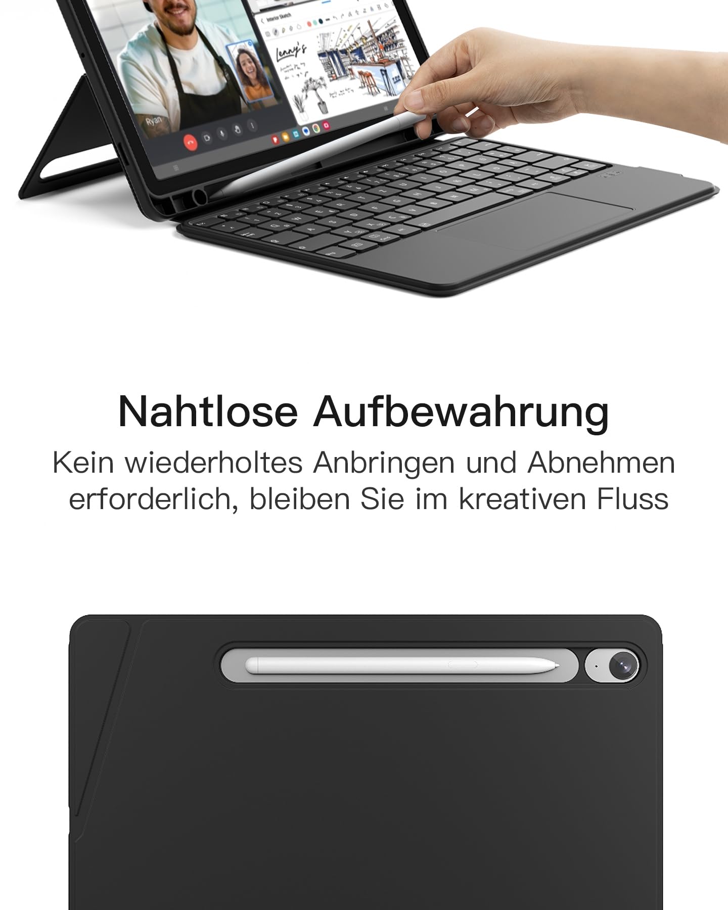 Inateck Hülle mit Tastatur für Samsung Galaxy Tab Tab S10 Lite/S10 FE/S9 FE/S9,Tastatur für Tablet Hoch-/Querformat Ständer,Abnehmbar, mit Touchpad,QWERTZ, AceTouch N0064