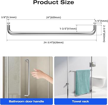 Ranbo 24 Inch Shower Door Handle, Single-Sided Towel Bar, Polished Chrome