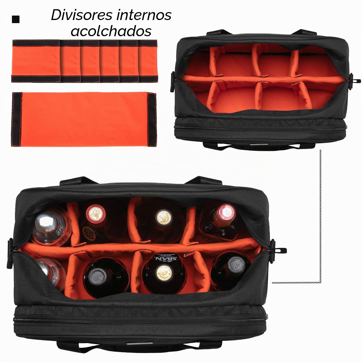 CURMIO Bartender Bag Travel Bartender Kit Mochila con compartimentos acolchados, bolsa de transporte portátil para juego de herramientas de bar, perfecta para el hogar, interior, solo bolsa, negro | 7 Separadores, Correa Hombro Desmontable, para Casa/ Ter