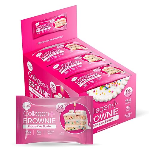 Miniatura 3 de 321glo Brownie de proteína de colágeno, sin gluten, bajo en azúcar, aperitivo keto para mujeres, hombres y niños, 0.66 onzas de proteína, 0.26 onzas