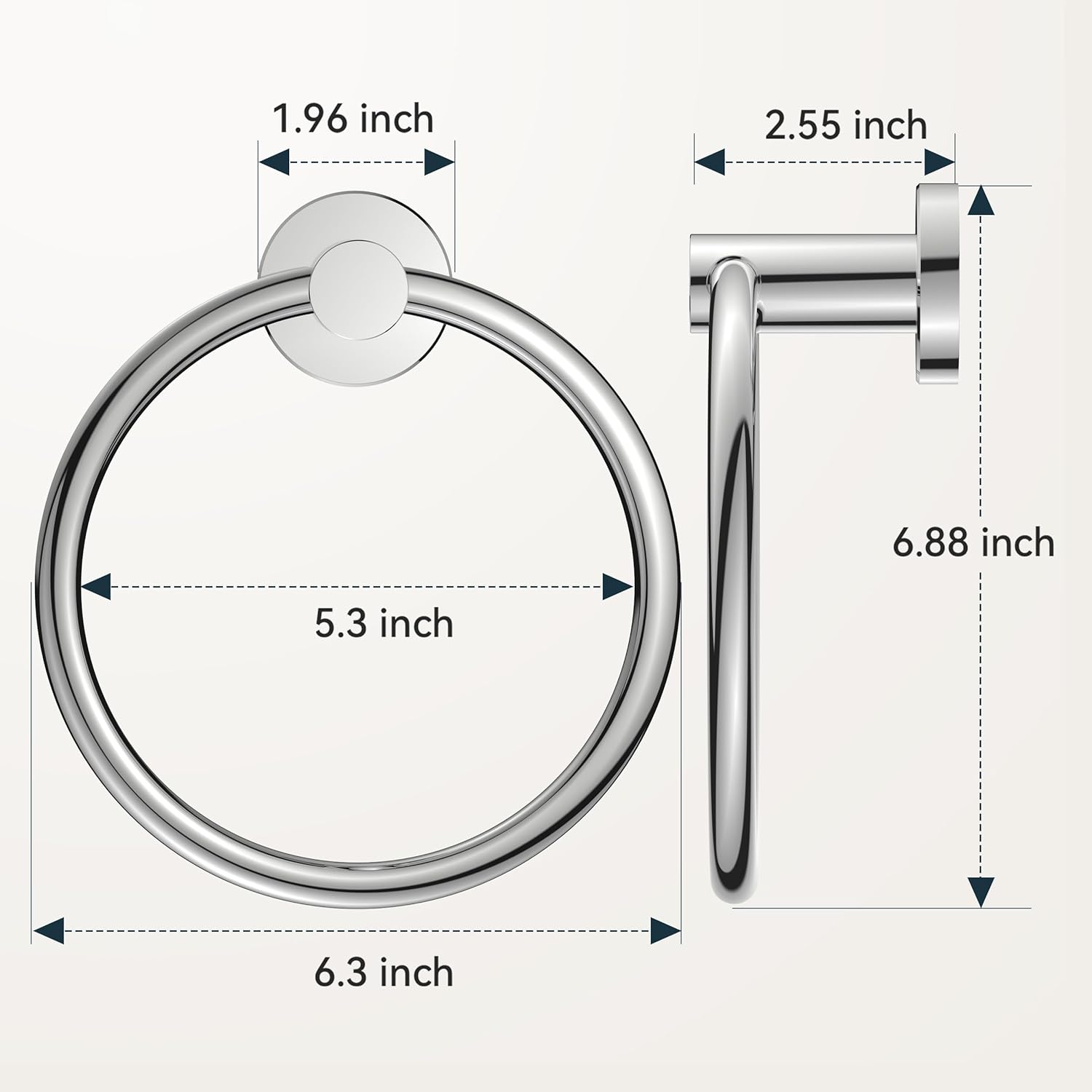 Bath Towel Ring, Bathroom Hardware Accessories-Thicken Stainless Steel Hand Towel Holder for Bathroom, Modern Round Towel Hanger Wall Mounted (Chrome, 1 Pack)