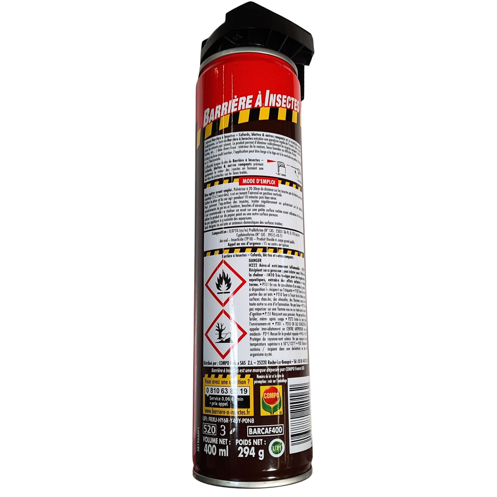 BARRIERE A INSECTES Anti-cafards, blattes & Autres rampants - Aérosol 400 ML