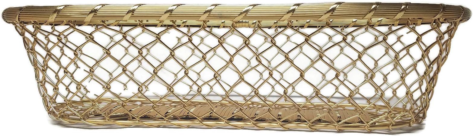 Chain Link Metal Large French Bread Basket, Storage Basket, Centerpiece, 17 inch (Gold)