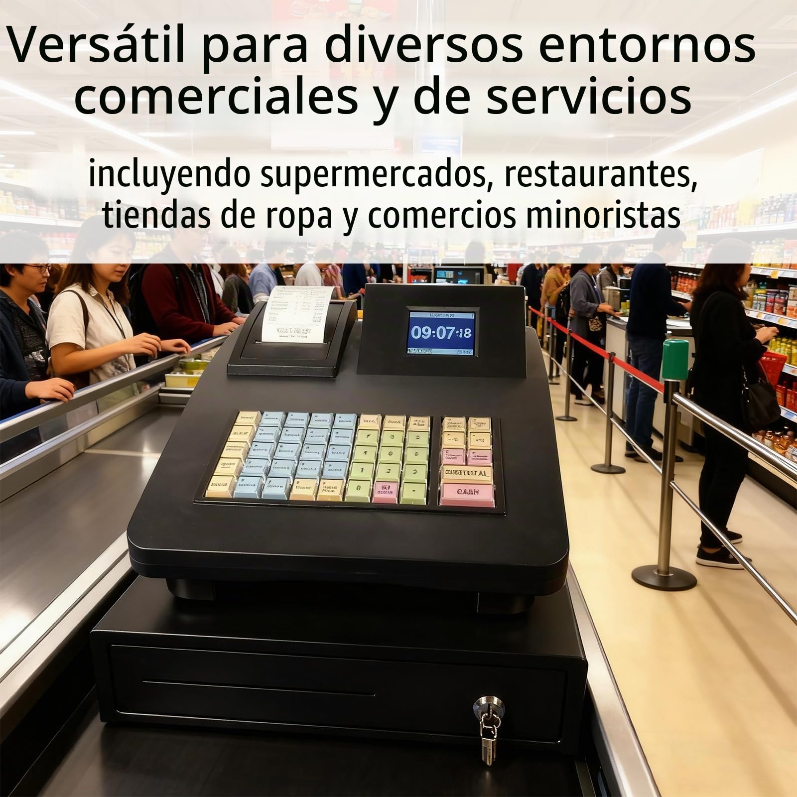 Caja Registradora Electrónica para Pequeñas Empresas, Sistema POS Comercial de 48 Botones con Pantalla LED Digital, Cabezal de Impresión Térmica, para Supermercados, Centros Comerciales