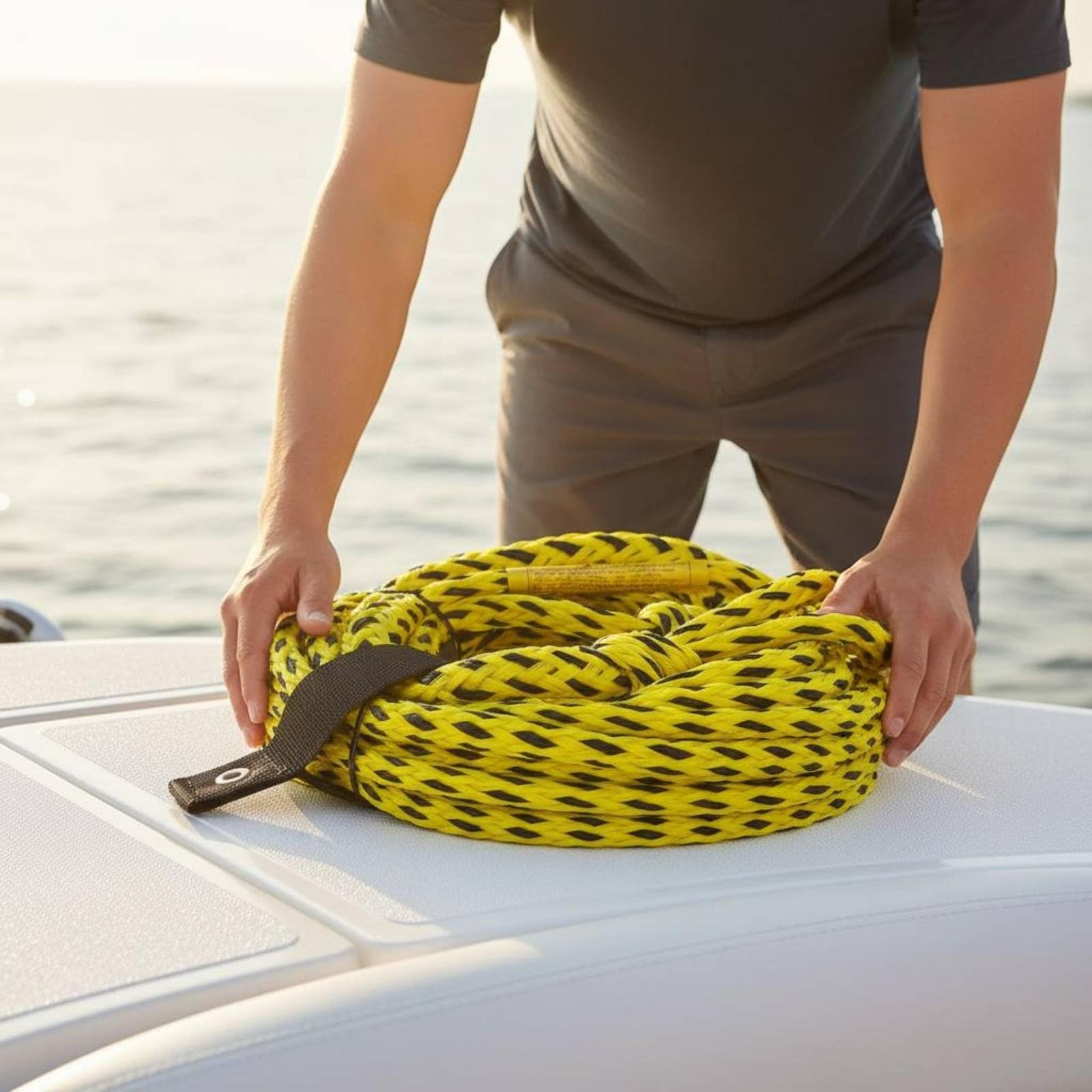 Homyl Towing Rope Intrecciato 16 Fili con Galleggianti e Ganci | in Acciaio Inox Resistente per Uso in Acqua Dolce e Salata, Adatto per Traino Ciambelle Barca, Sport Estivi
