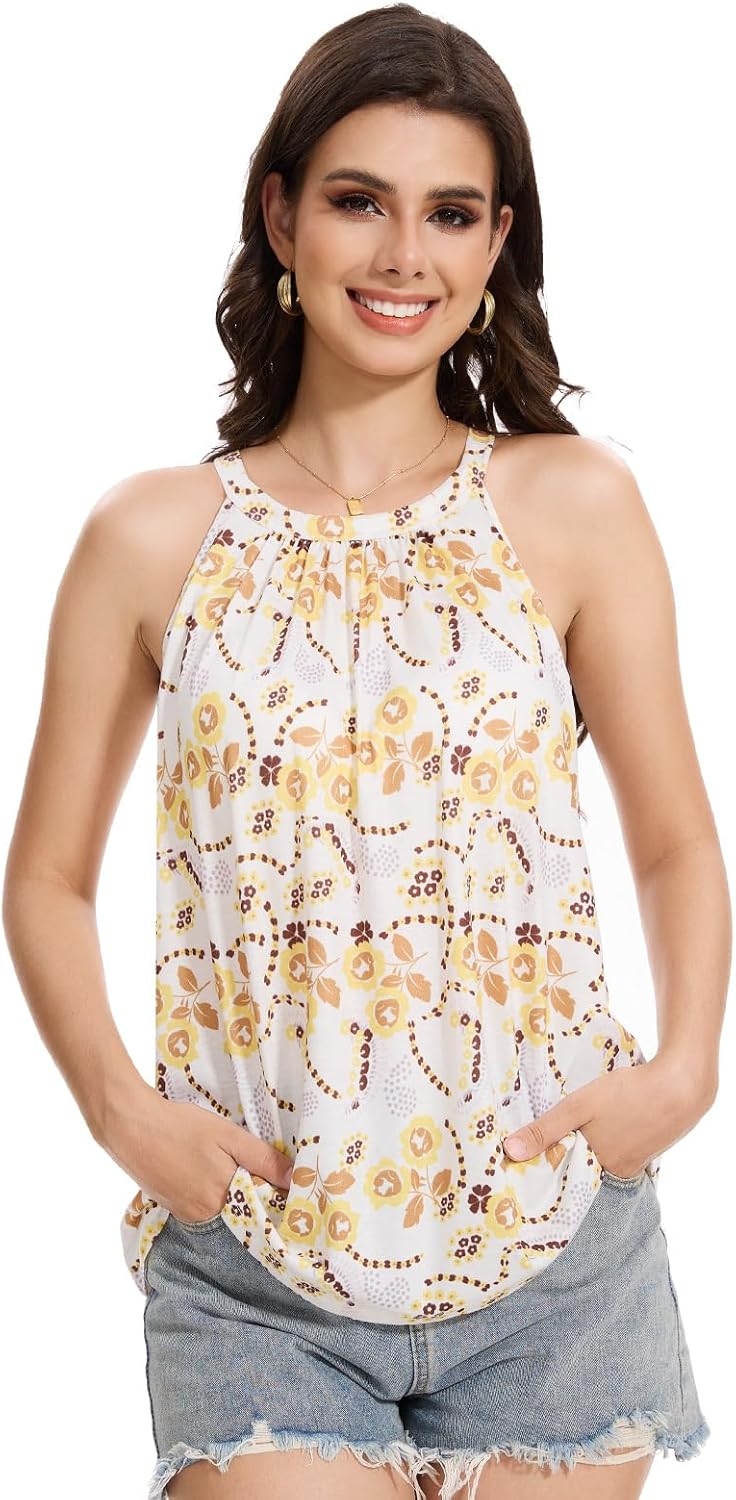 Orrpally Women Tank Tops Built in Bra Halter Tank Top Flowy Sleevless Padded Tank Top - Image 4