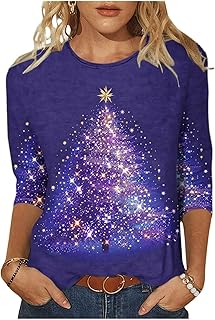 Generic Christmas Jumpers For Women Glitter Xmas Tree Print Plus Size Ladies Xmas Sweatshirts Tops Cotton Crewneck Pullover Blouse Casual Clothing