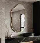 Miroir mural en forme unique, miroir asymétrique 26"x46", miroir nuageux, miroir de wavy, miroir mural de morde en or pour entrée Salle de bain chambre à coucher