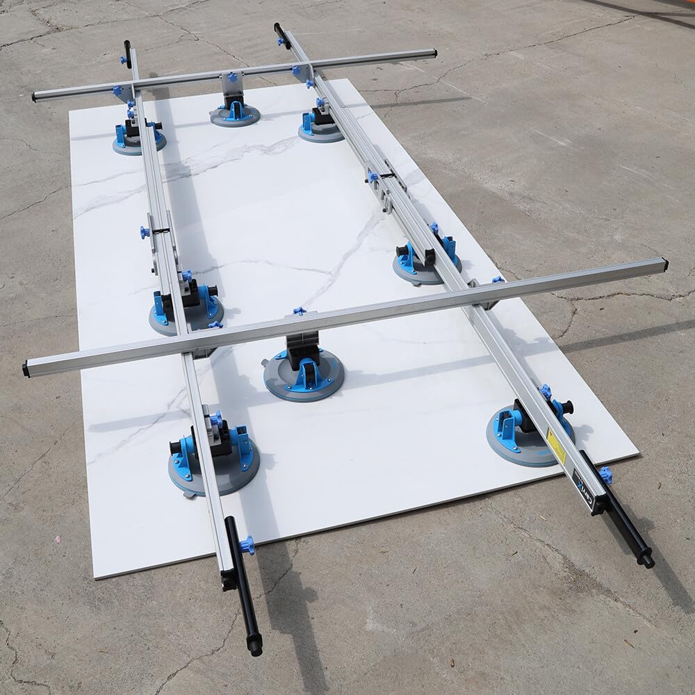 Raizi CarriX Verstellbare Schienen 1940-3600mm Teleskop Großformatige Fliesenplatten Trägersystem mit 8x 200mm weißen Silikon-Vakuum-Saugkissen und Querstangen