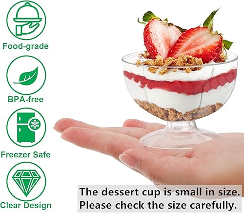 Miniatura 3 de Hacaroa Paquete de 50 tazas de plástico para postre con cucharas, mini taza de parfait de 4 onzas, cuencos de helado desechables transparentes para