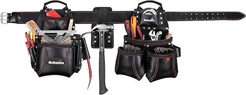 Hultafors Work Gear HT5449 - Sistema combinado de cuero de alta calidad de 4 piezas, cinturón de herramientas, bolsillos frontales de doble
