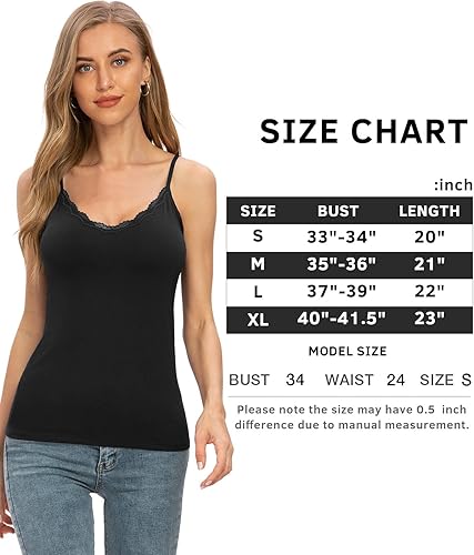 Miniatura 6 de Rosyline - Camiseta de tirantes con cuello en V para mujer, camisola de encaje ajustable, camiseta interior de tirantes de espagueti, tops