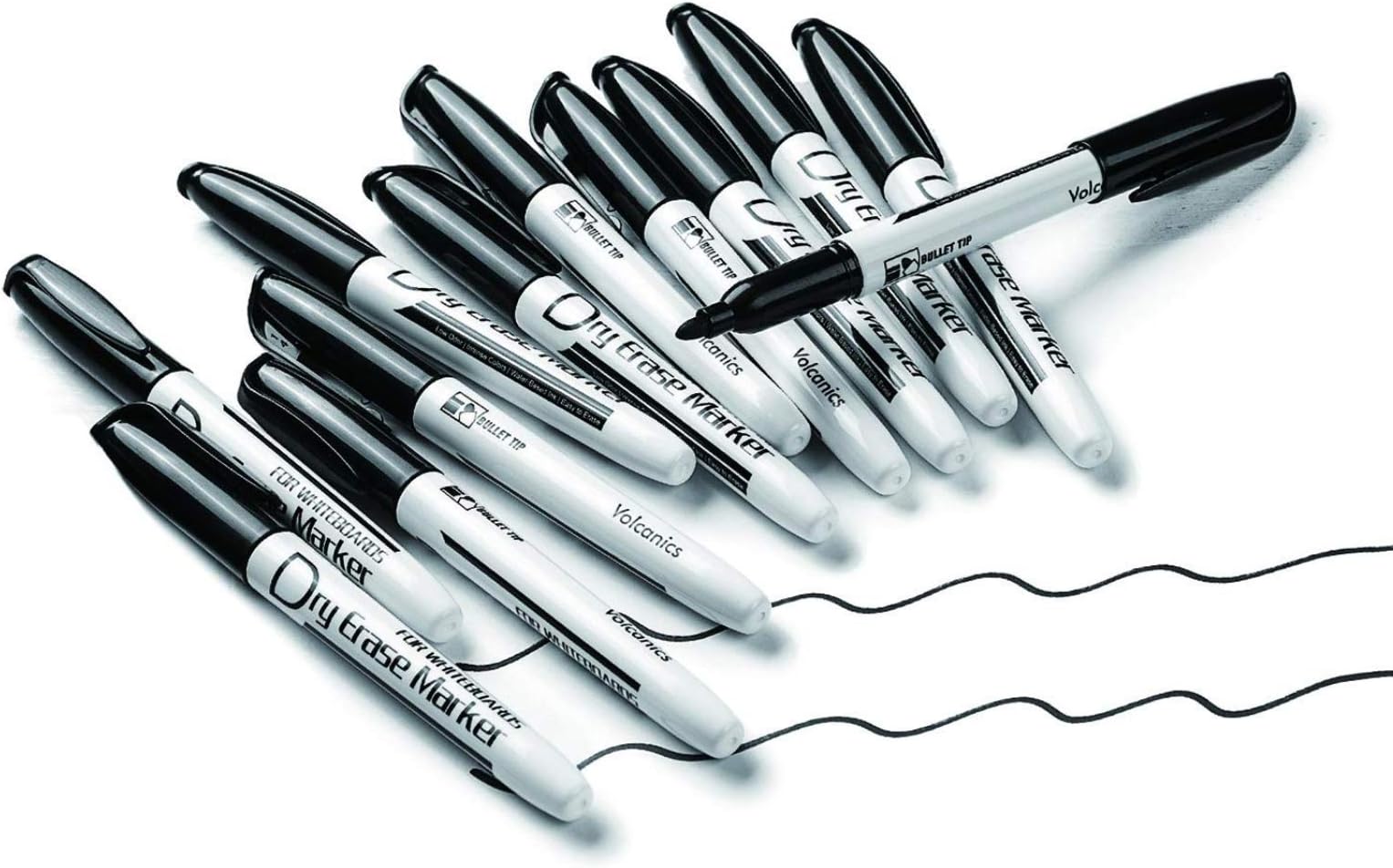 Volcanics Black Dry Erase Markers Low Odor Fine Whiteboard Markers Thin Box of 12