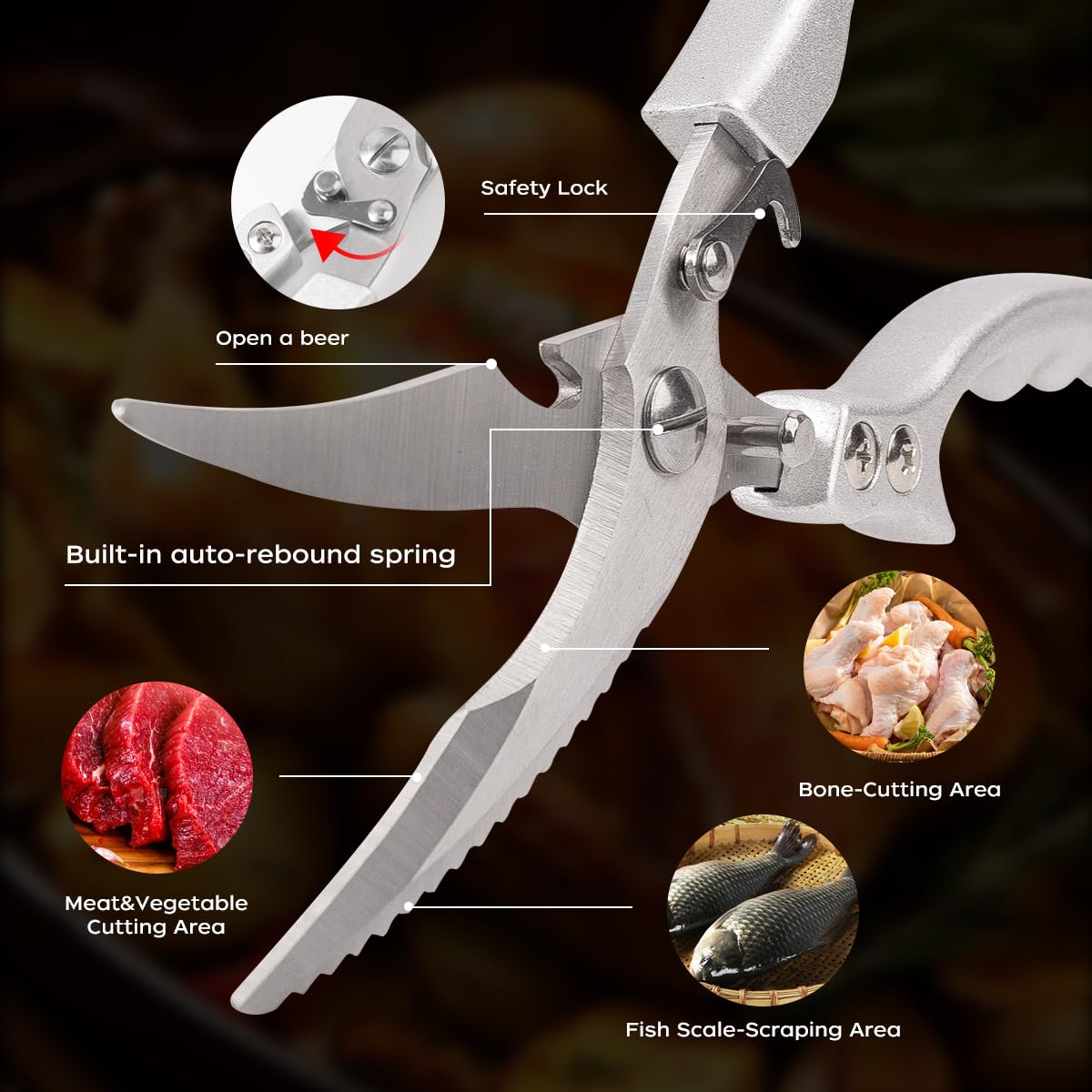 LiangYuanZen Tijeras profesionales para aves de corral de acero inoxidable, 25,56 cm, ZXF-Jigujian-Lvbing, ideales para aves de corral, carne y huesos, tijeras afiladas para carne y pollo