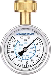 MEASUREMAN 2-1/2" Glycerin Filled Stainless Steel Water Pressure Gauge, 0-200 PSI/kPa, 3/4" Hose Thread for Irrigation & Home Use