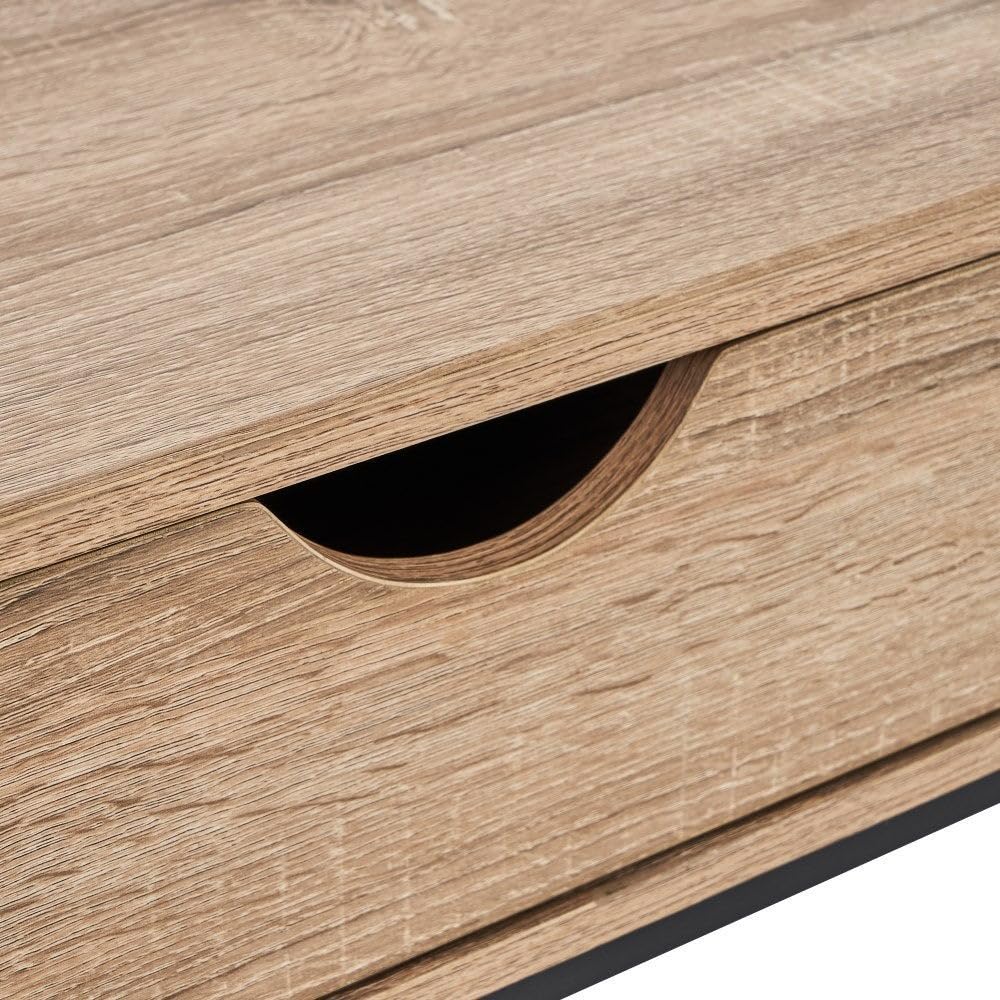 LOLAhome - Consola Urban Laminado Natural con 2 cajones y Estante de 80x75x30 cm. Estilo Industrial Robusto Que combina Madera y Metal Negro para organizar tu Entrada con Las Tendencias.