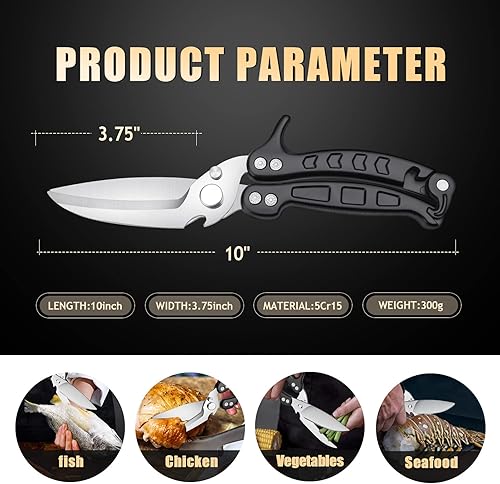 Miniatura 9 de DRAGON RIOT Tijeras de aves de corral resistentes, tijeras de cocina imprescindibles para cortar pollo y carne, aptas para lavavajillas e