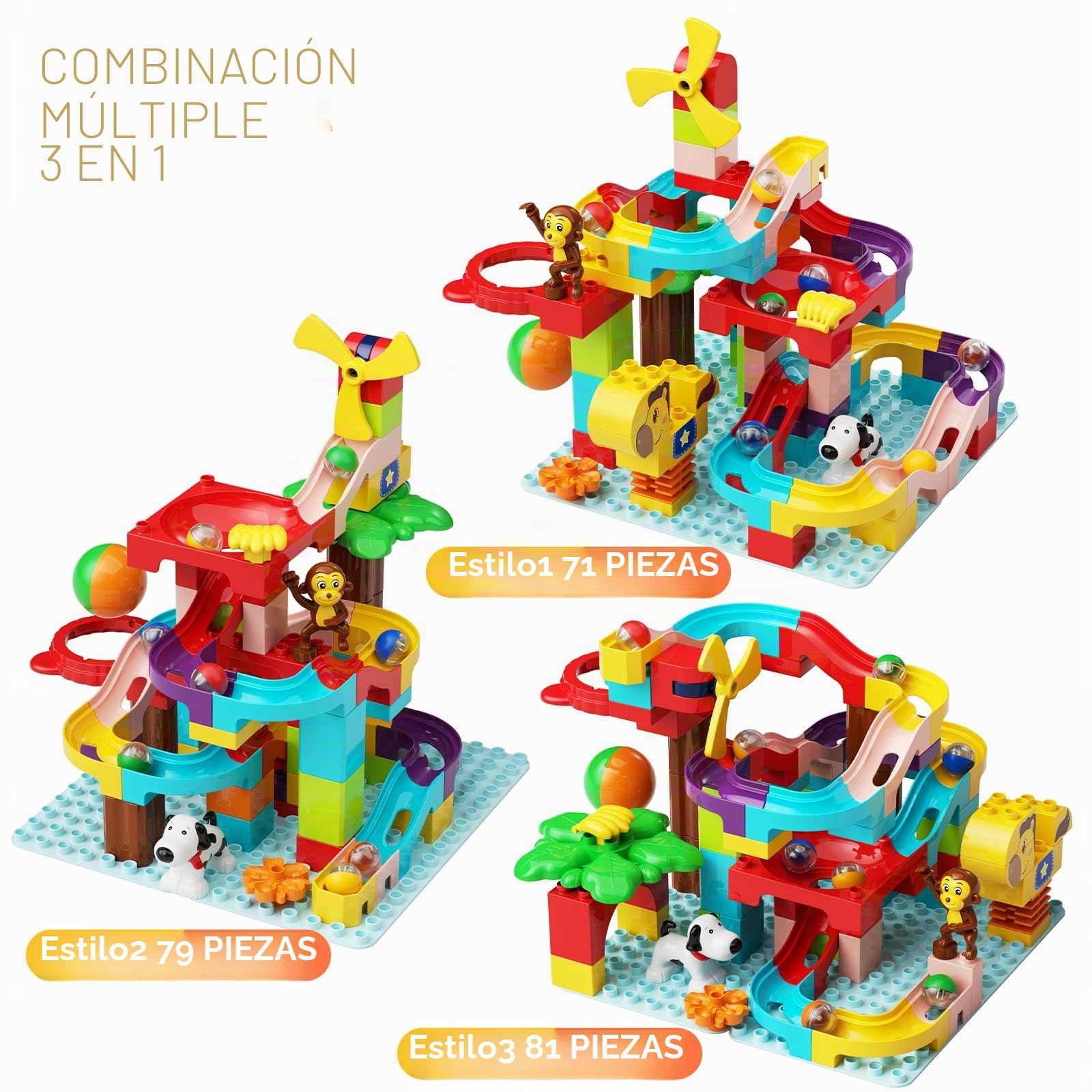 Bloques de construcción niños Juguetes Stem, 3 en 1 Marble Run Juego para niños grandes Grandes bloques de cumpleaños