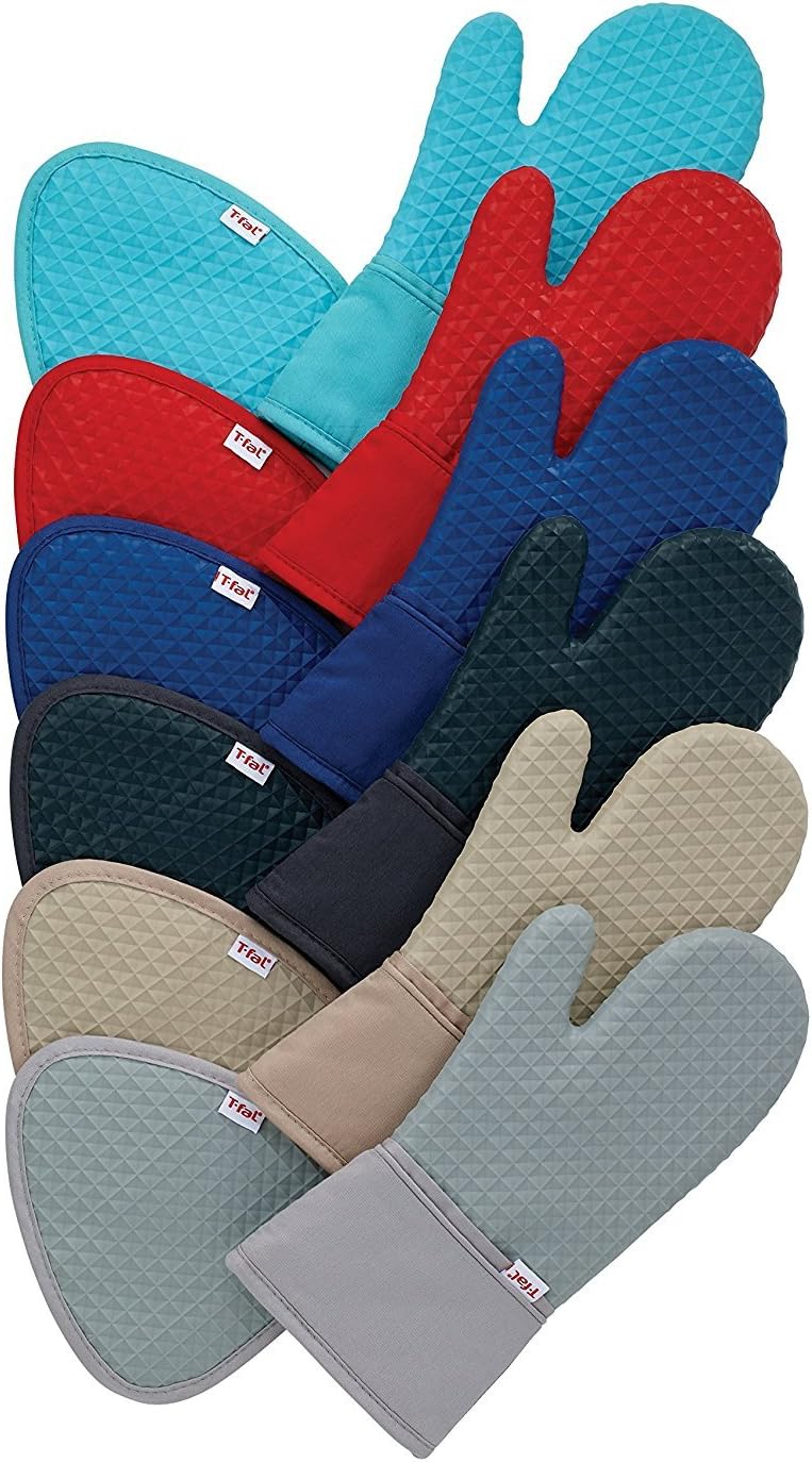 T-fal Waffle Silicone Oven Mitt Set, Softflex, Non-Slip Grip, Heat Resistant, 13 x 7-inches, 2 Pack, Gray