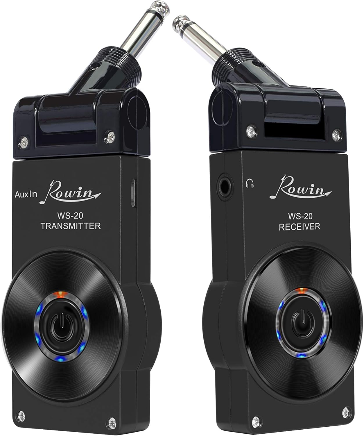 Rowin 2.4G Guitar Wireless System Transmitter Receiver for Electric Guitar Bass Violin with Rechargable Battery, USB Cable (Full Black)