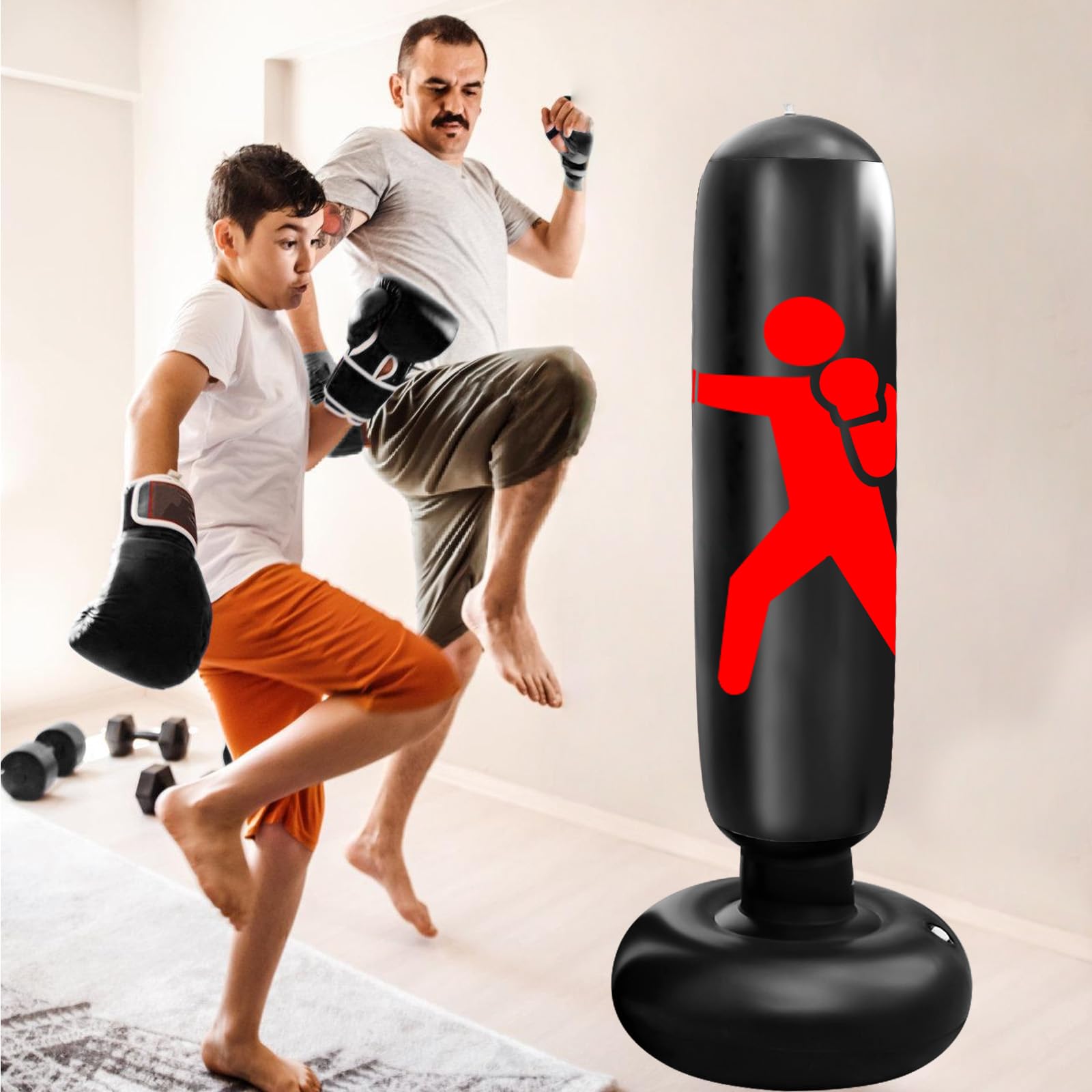 Sacco da boxe per bambini, 160 cm, con guantoni da boxe, sacco gonfiabile per ragazzi e ragazze dai 3 ai 12 anni, set da boxe per bambini, sacco da boxe in piedi, per interni ed esterni, karate