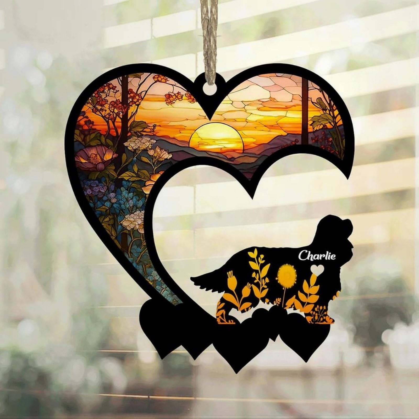Luckluccy Cavalier King Charles Spaniel Suncatcher,Personalized Memorial,Dog Remembrance Gift,Memorial Ornament,Loss of Dog Sympathy Gift