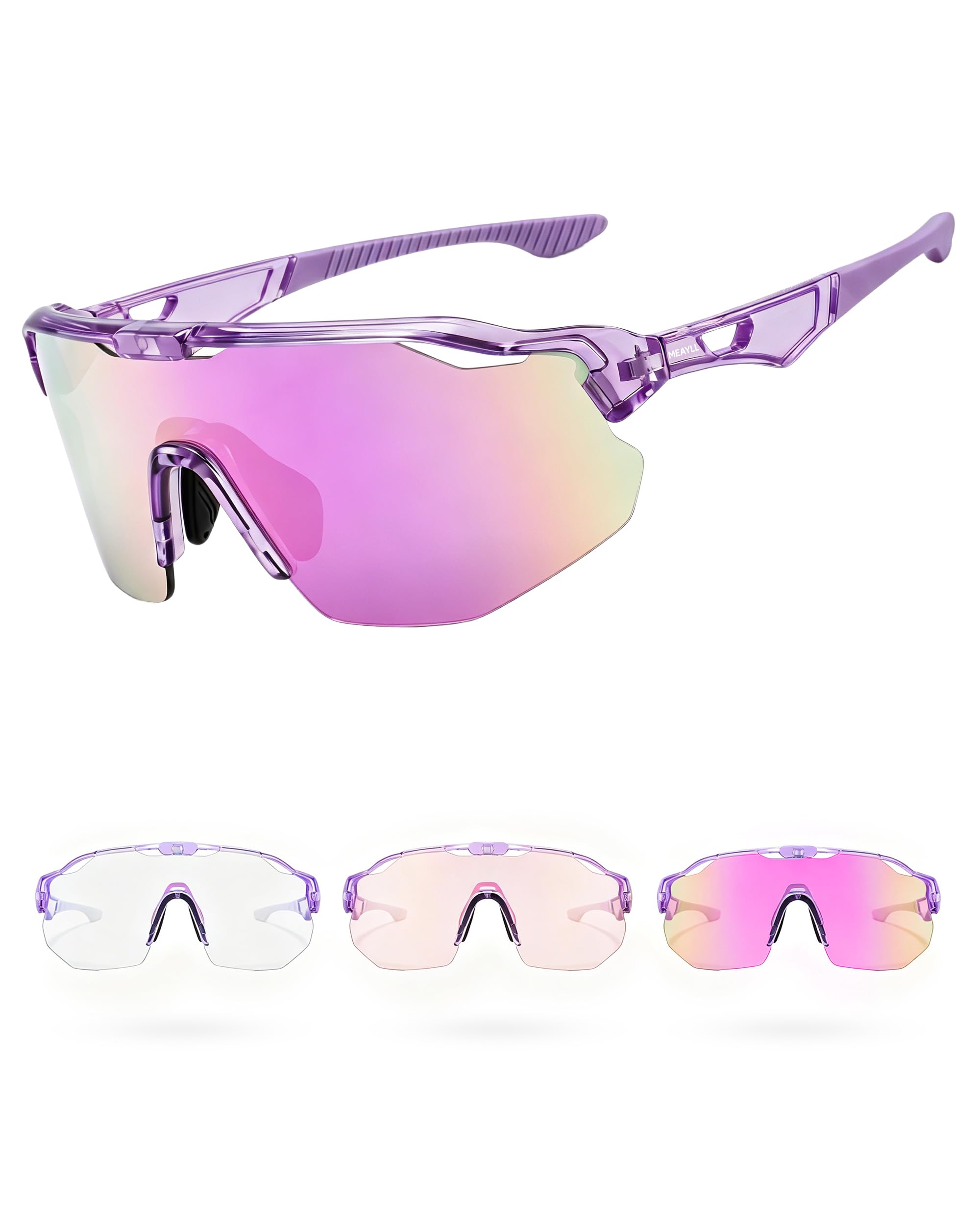 Meayll Fahrradbrille Herren Damen Selbsttönend, Photochrome Laufbrille UV400 mit Verstellbarem Nasenpad, 27g Leichte TR90 Sportbrille Sonnenbrille Schnelle Brille für Fahrrad, MTB, Outdoor