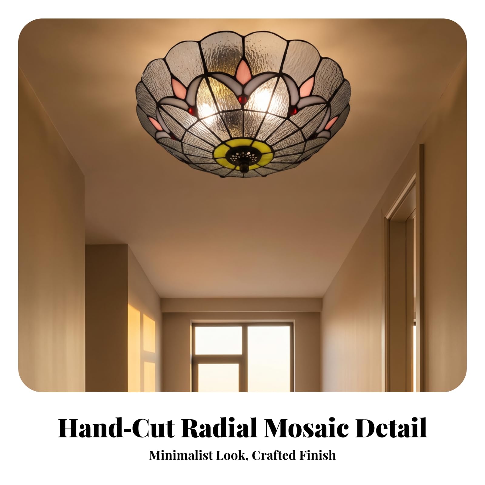 predolo Dekorativ Buntglas Deckenlampe | Handgefertigt, flach, Buntglas-Deckenlampe, für Schlafzimmer, Flur,