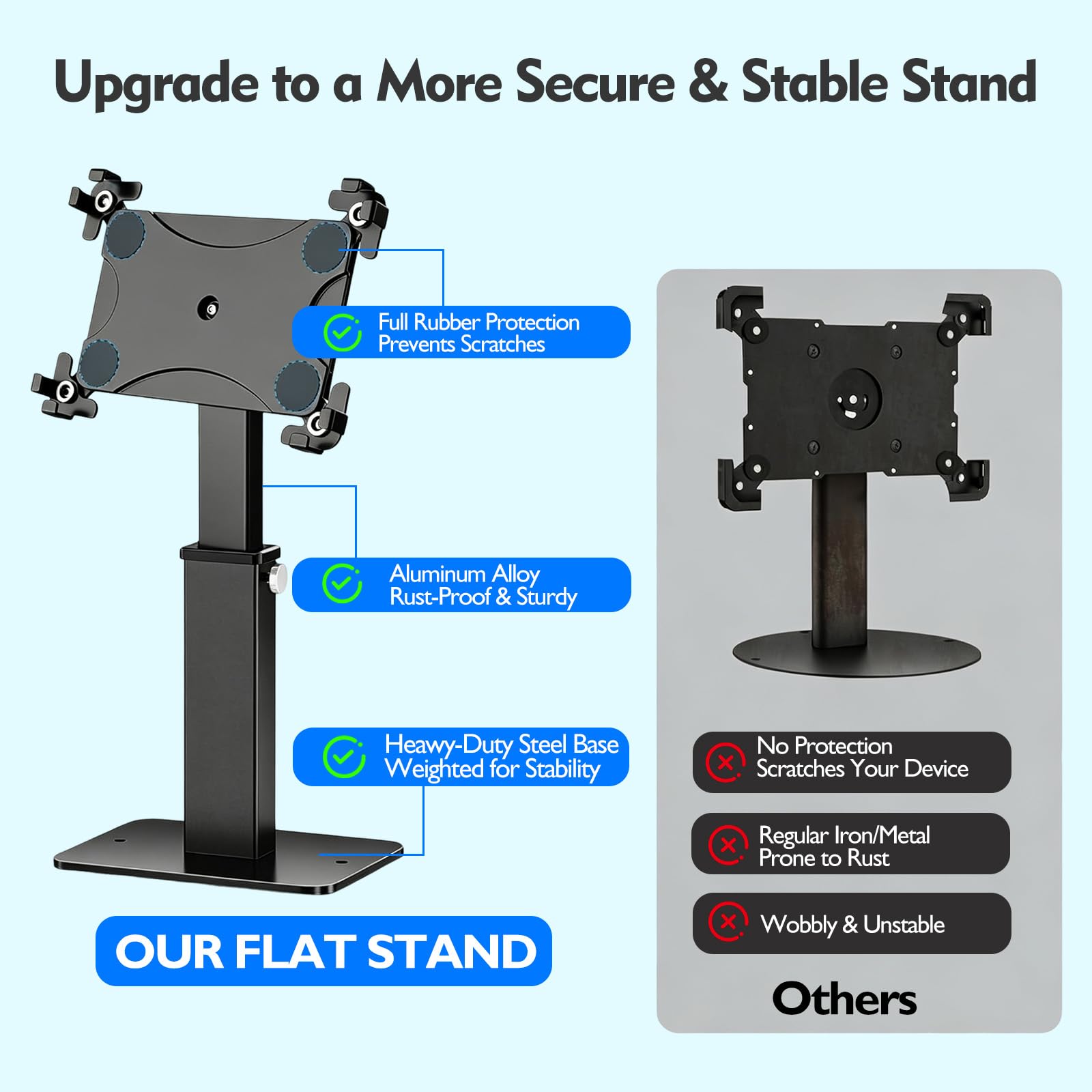 Supporto antifurto per iPad con base resistente, regolabile in altezza a 360°, supporto per tablet POS da scrivania, supporto di sicurezza in alluminio e acciaio, adatto per iPad e tablet da