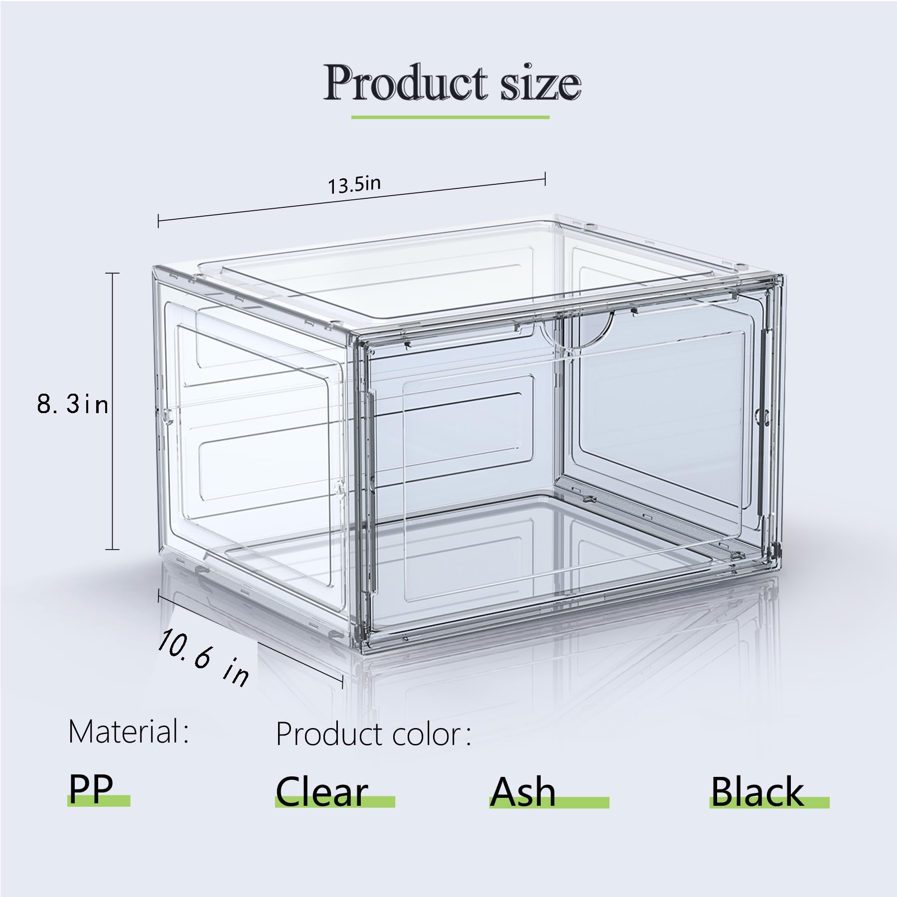 XL-Schuh-Aufbewahrungsbox, 8 Stück, seitlich fallende Schuhboxen, transparenter Kunststoff, stapelbar, Sneaker-Vitrine mit magnetischer Tür, passend für US 13 (34 x 26,9 x 21,1 cm) (8 Stück,