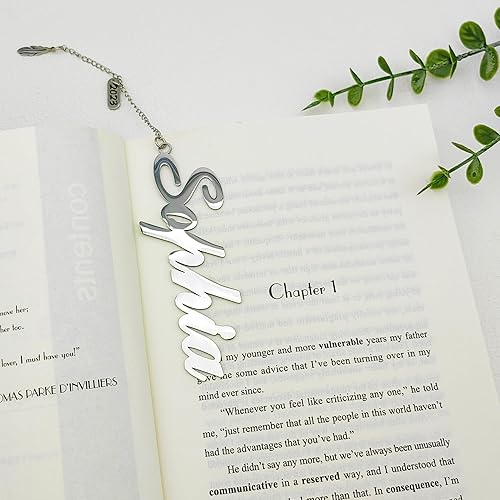 Marcapáginas de nombre personalizado de acero inoxidable con nombre de metal, regalo único para amantes de los libros, regalo para graduación,