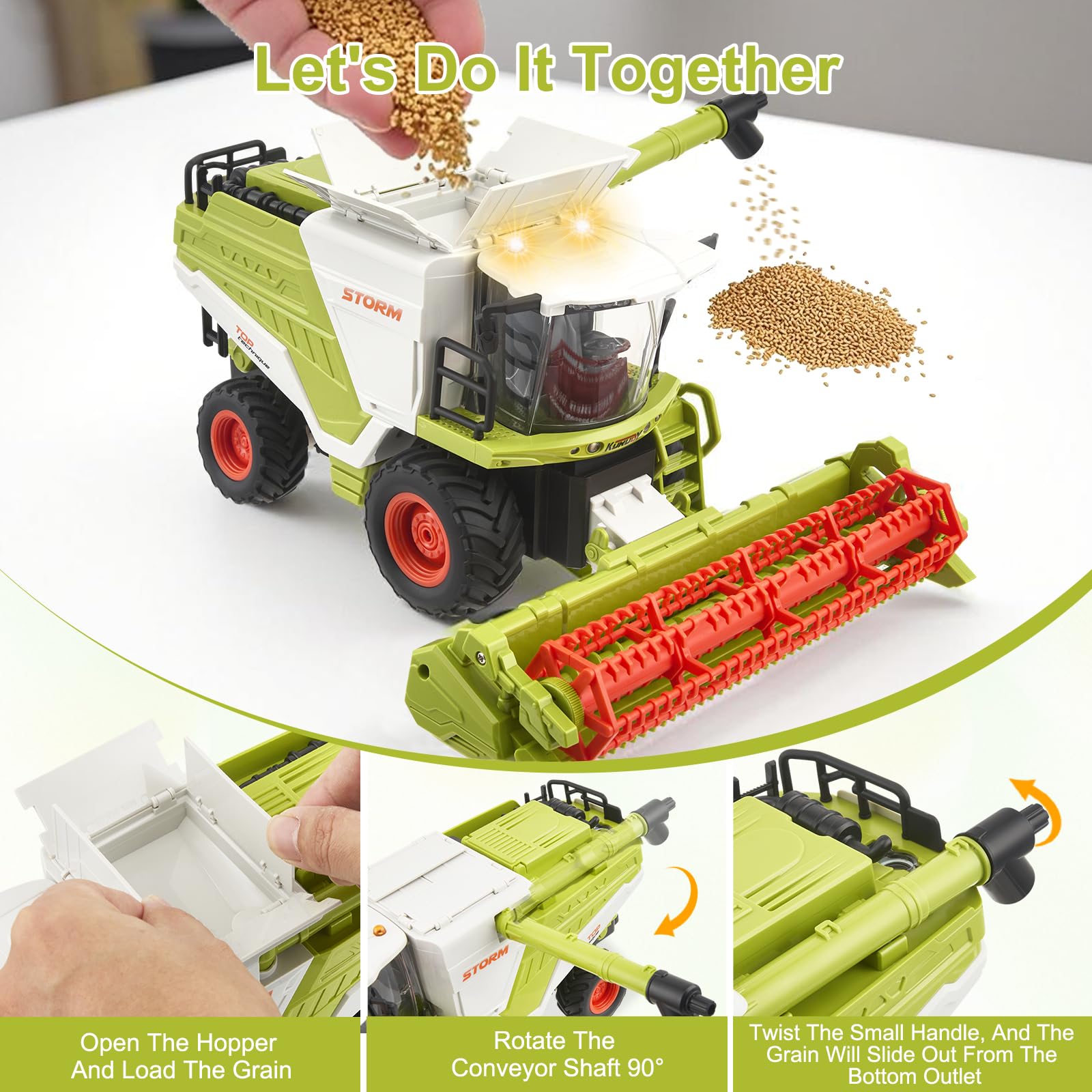 RC Cosechadora de juguete teledirigida, cosechadora RC Tractor grande con pulverización, luz y sonido, 2,4 GHz, 1:24, trituradora de maíz, regalos para niños a partir de 3, 4, 5, 6 años