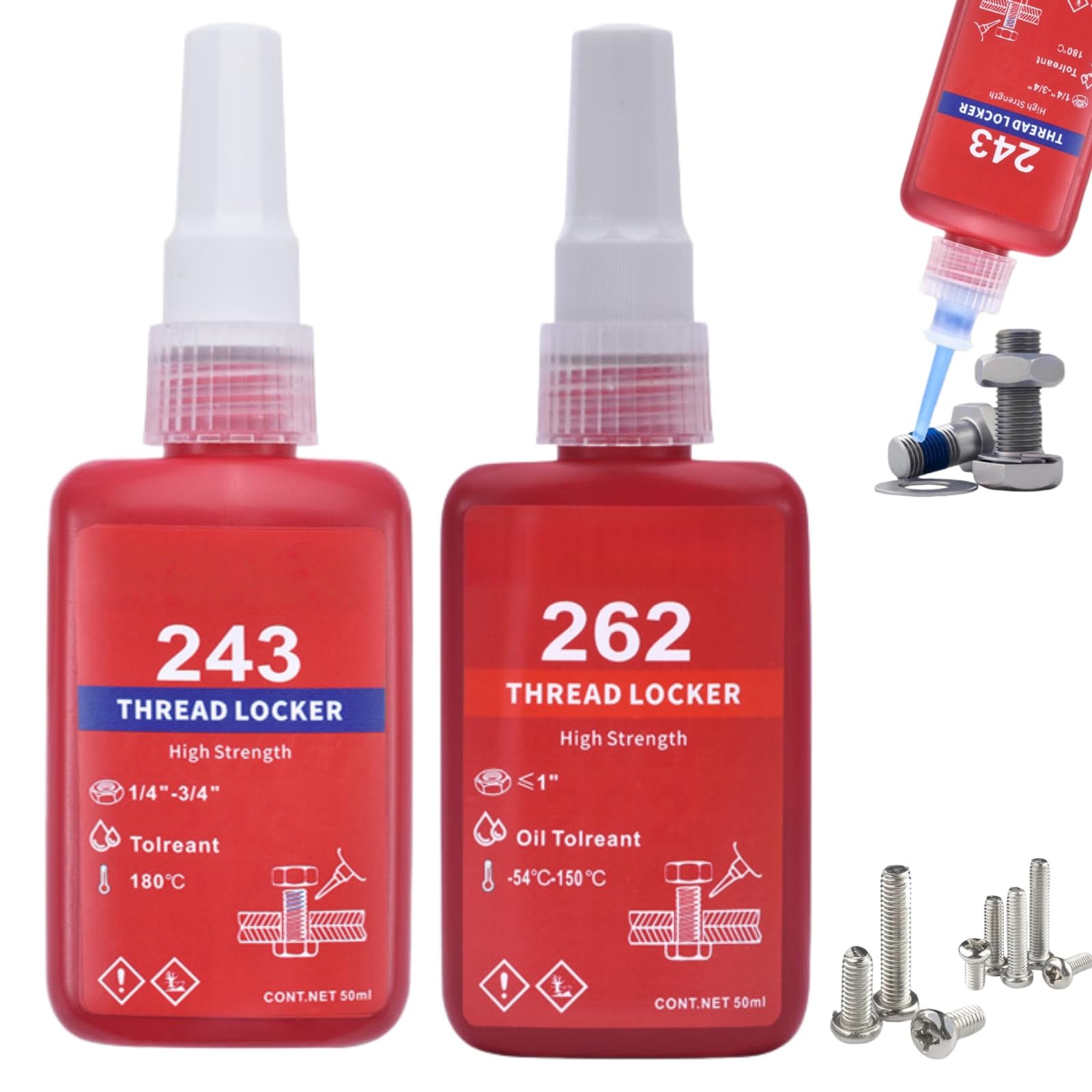 2PCS 50ml Screw Glue,Thread Lock Glue,High-Strong Metal Thread Sealant,Thread Seal Lock G/lue&Red,Thread Lock High Strength,Thread G/lue,Fasteners Metals Locker,Screw Blue Anaerobic Adhesive