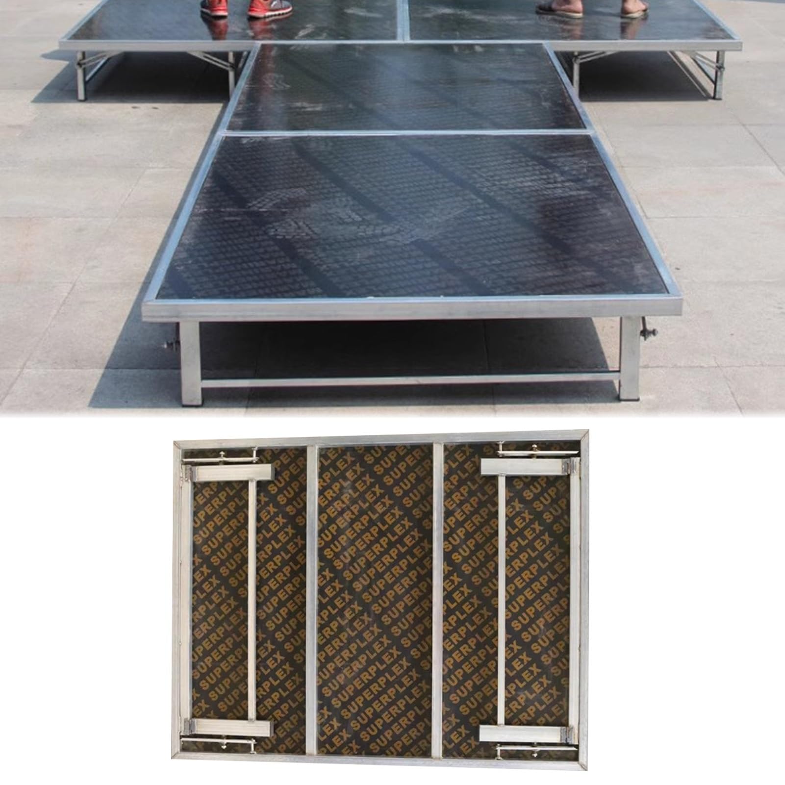 ZIMGOD Palco Modulare Pedana per Palco Rettangolare Modulare, Pedana per Palco 128 x 100 cm con Gambe Pieghevoli, Pannello Composito e Scala in Metallo per Canto Corale(Height 20cm (7 7/8in))