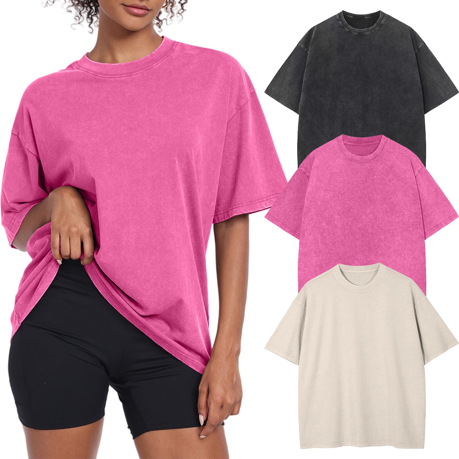 Womens Vintage Oversized T Shirts Acid Washed Baggy Cotton Tee Workout Gym Shirts Boyfriend Short Sleeve Tops