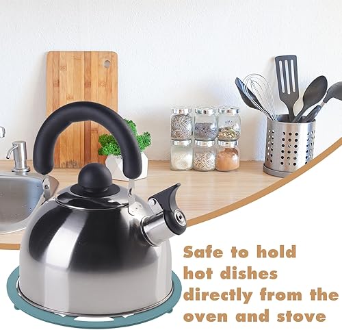 Miniatura 6 de Beeveer 4 salvamanteles de hierro fundido, redondos y cuadrados, de metal, decorativos con tapas de goma y colgador de anillo para ollas, sartenes,