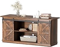 Vista 8 de YESHOMY - Soporte de TV para televisores de hasta 65 pulgadas, con puertas corredizas estilo granja y gabinetes de almacenamiento, mesa consola
