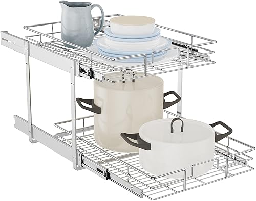 Organizador de gabinete extraíble de 2 niveles cajones individuales para gabinete 17 pulgadas de ancho x 21 pulgadas de profundidad organización y