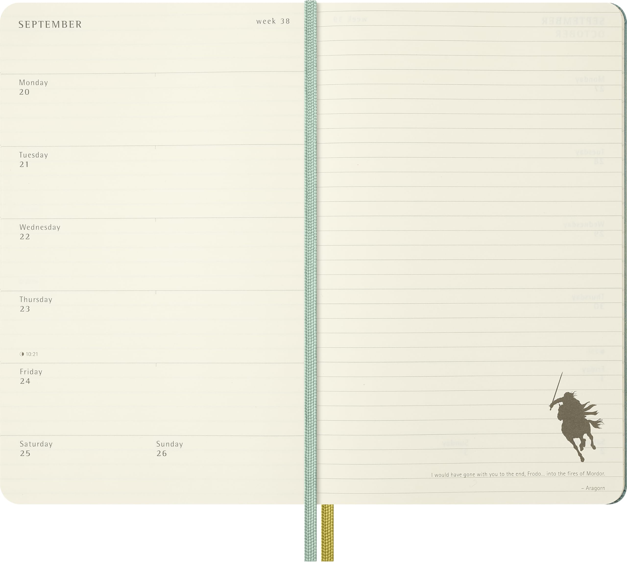 Moleskine Agenda Semanal de 18 Meses 2026 27, El Señor de los Anillos, Tapa Dura de Tela con Cierre Elástico, Legolas y Gimli, Tamaño L 13 x 21 cm