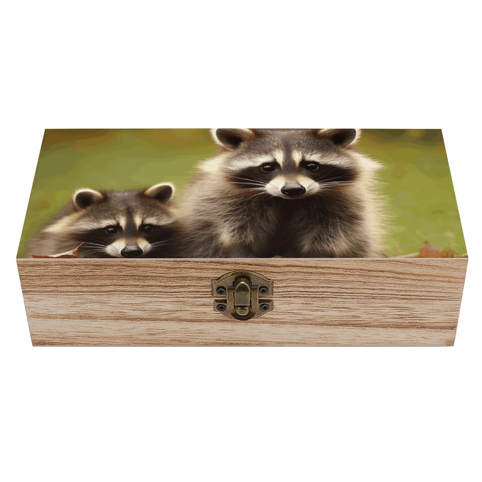 LZQPOEAS Raccoon Wooden Storage Box Small Decorative Box with Hinged Lid Handmade Elegant Keepsake Storage Box for Jewelry, Photos, Trinkets, Letter Gifts, Small Heirlooms