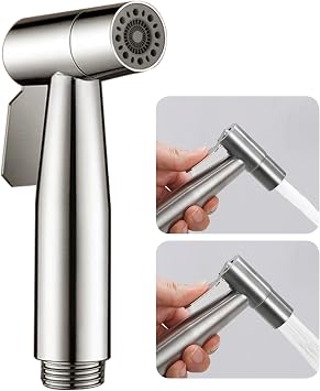 Brushed Nickel Bidet Sprayer Head, Premium Stainless Steel Handheld Shattaf Jet Spray Attachment for Toilet, Multi Purpose Baby Cloth Diaper Sprayer with Adjustable Water Pressure, 1 Pack