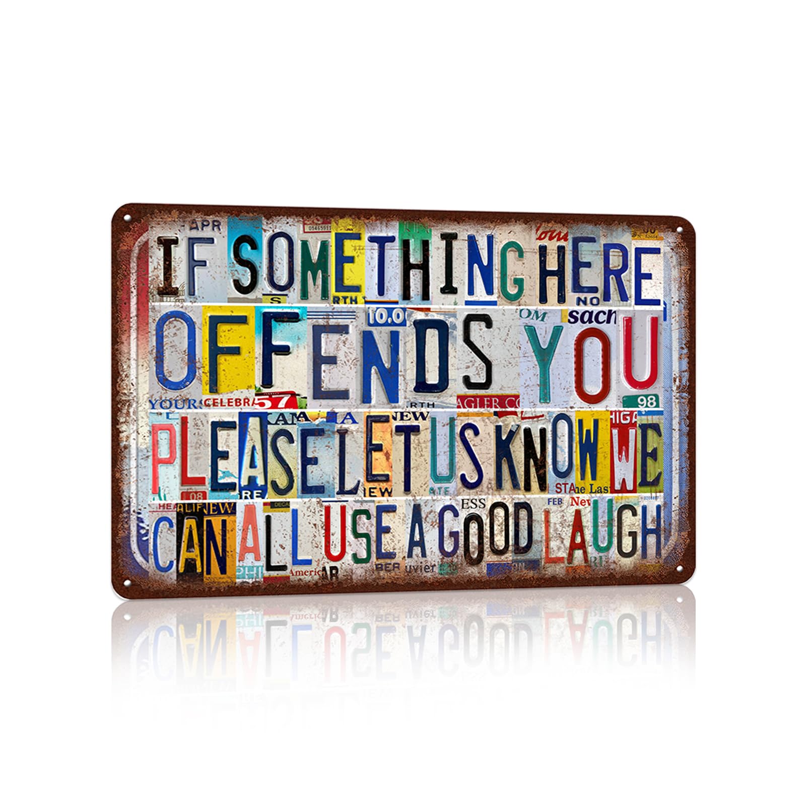 peiyeety Vintage Metal Tin Signs Wall Decor for Man Cave Garage Bar Home 12 x 8 Inches - If Something Here Offends You Please Let Us Know We Can All Use a Good Laugh