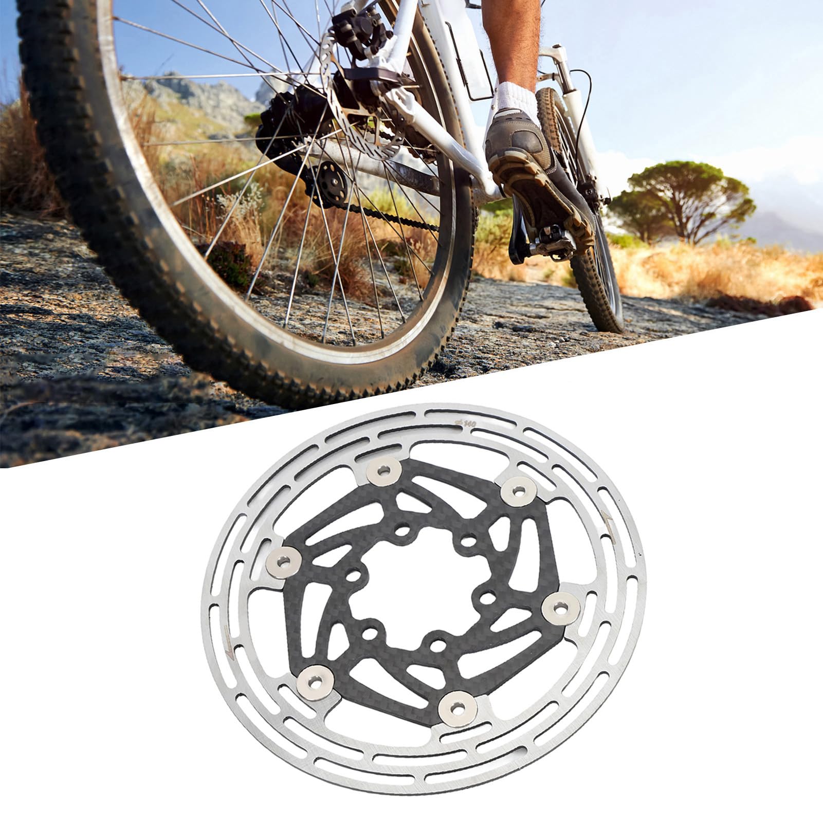 Tbest Rotor de Disco de Freno de Bicicleta, Rendimiento Estable de Acero de Fibra de Carbono Ligero con Disipación de Calor Adecuado para Bicicleta de Montaña