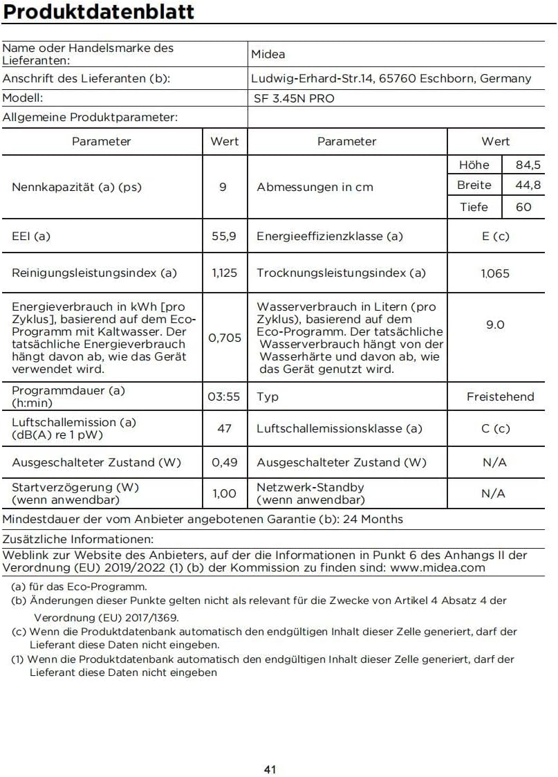 Midea SF 3.45N PRO - Lavastoviglie, autoportante e da incasso, 9 coperti, WLAN, 5 programmi di risciacquo, 47 dB, 3/6/9 h, pre-selezione del tempo di avviamento, acciaio INOX : Amazon.it: Grandi elettrodomestici